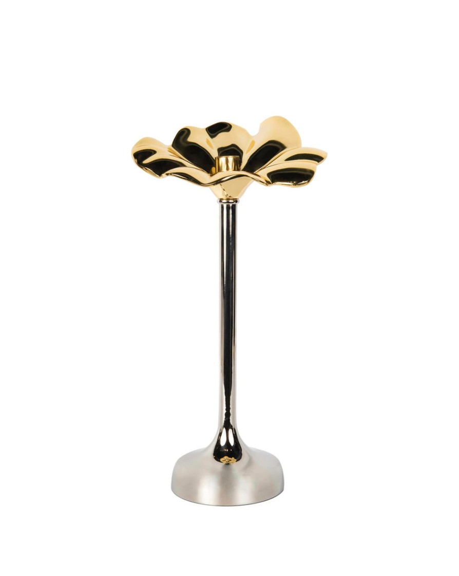 Decor Godinger | Blossom Platinum & Gold Tapered Candle Holder 15.75"