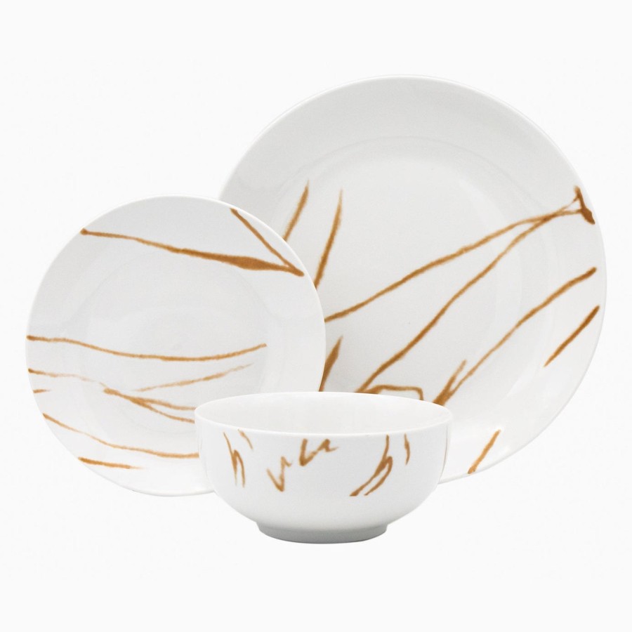 Dining Godinger | Boulon Gold Porcelain 12 Piece Dinnerware Set, Service For 4