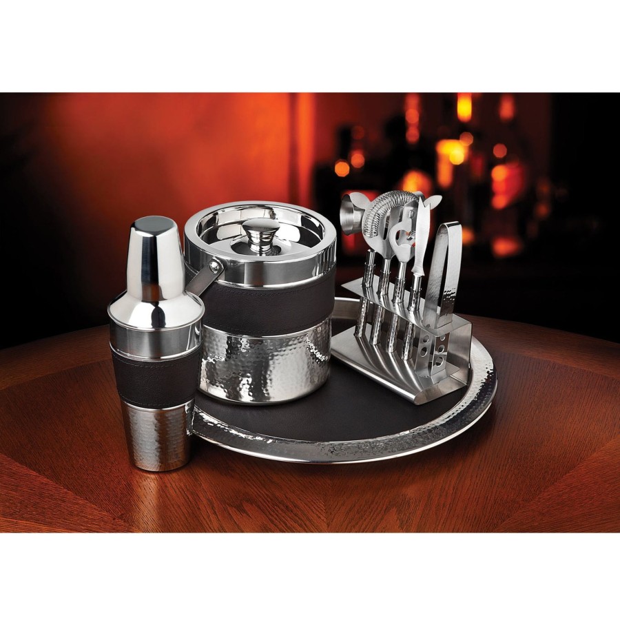 Glassware & Barware Godinger | Black Leather & Stainless Steel 9 Piece Bar Tool Set