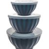 Kitchen Godinger | Navy Fluted 3 Piece Storage Bowl Set