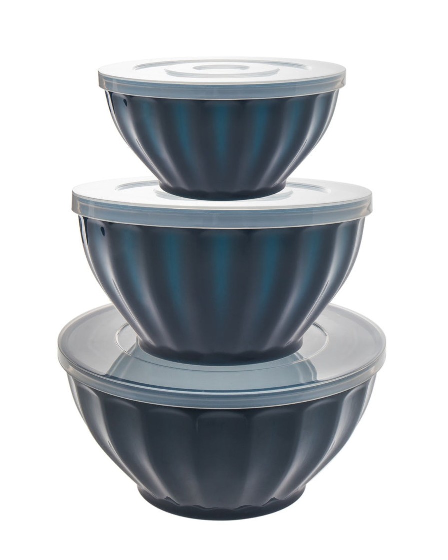 Kitchen Godinger | Navy Fluted 3 Piece Storage Bowl Set