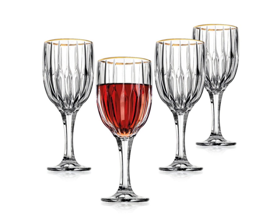 Glassware & Barware Godinger | Pleat Gold Rim Goblet, Set Of 4