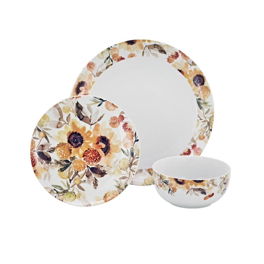 Dining Godinger | Rustic Sunflower Porcelain 12 Piece Dinnerware Set, Service For 4