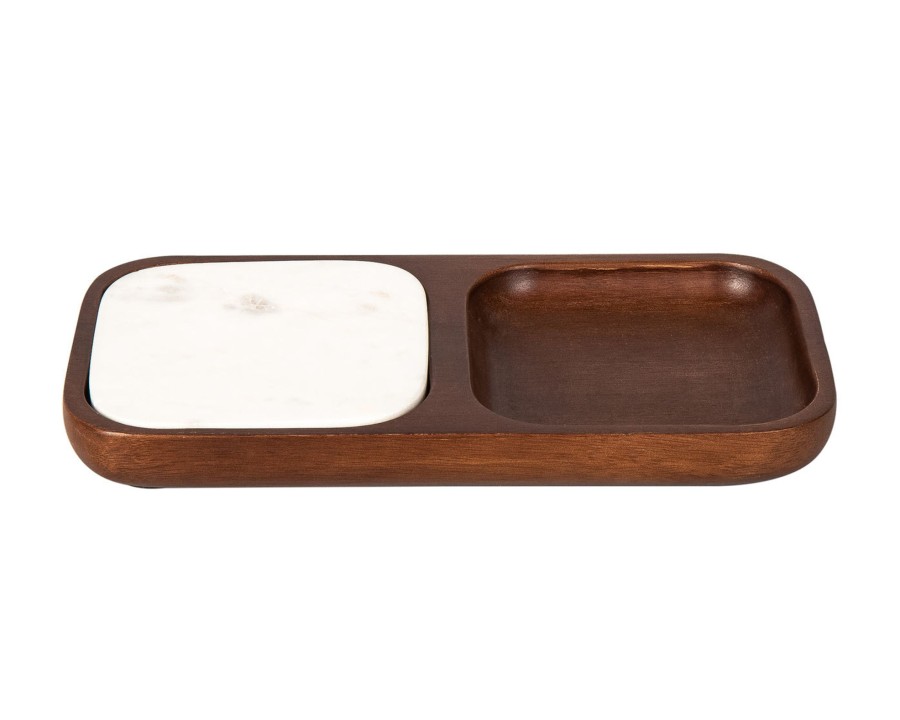 Glassware & Barware Godinger | Variks Wood & Marble Coaster Appetizer