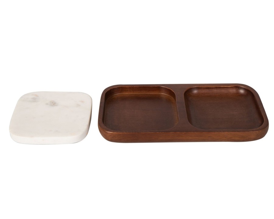 Glassware & Barware Godinger | Variks Wood & Marble Coaster Appetizer