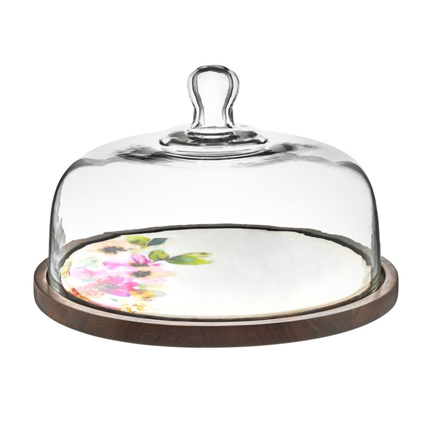 Kitchen Godinger | Claro Walnut & Pink Floral Cake Dome