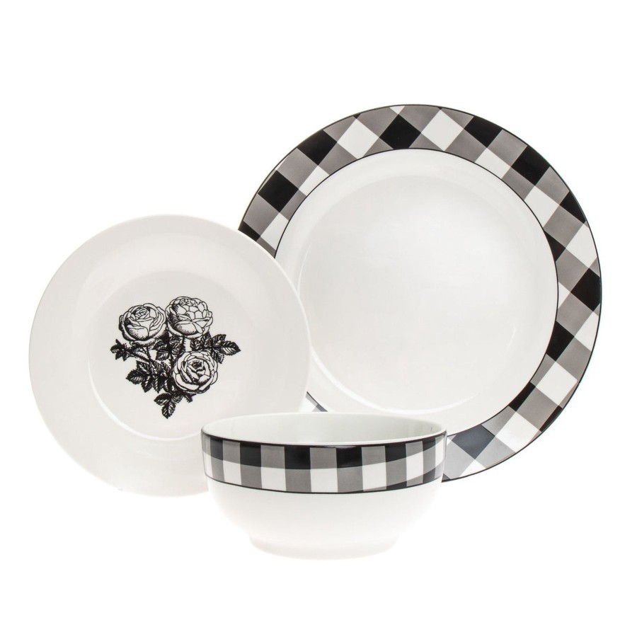 Dining Godinger | Damier Porcelain 12 Piece Dinnerware Set, Service For 4