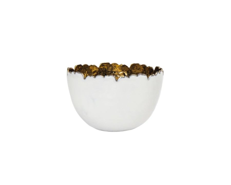 Kitchen Godinger | Munro White & Gold Hammered Nut Bowl