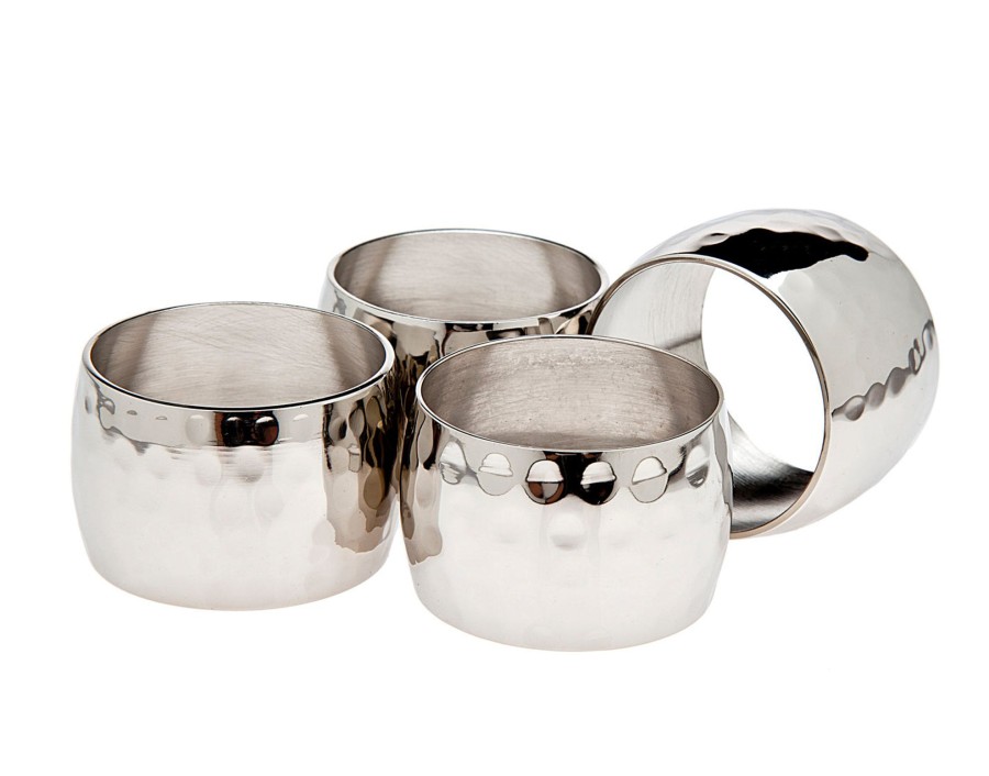 Dining Godinger | Round Hammered Napkin Ring Set