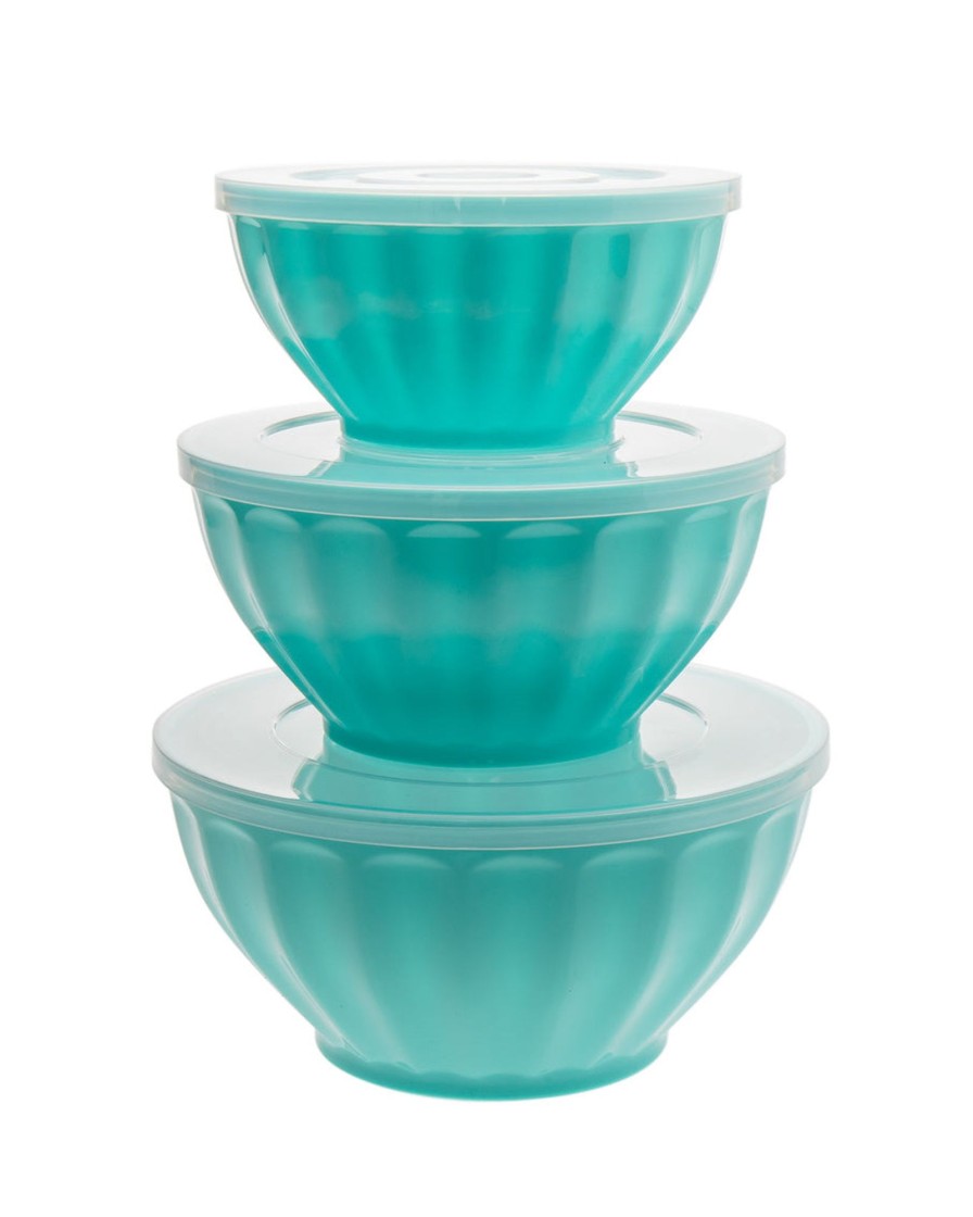 Kitchen Godinger | Teal Fluted 3 Piece Storage Bowl Set