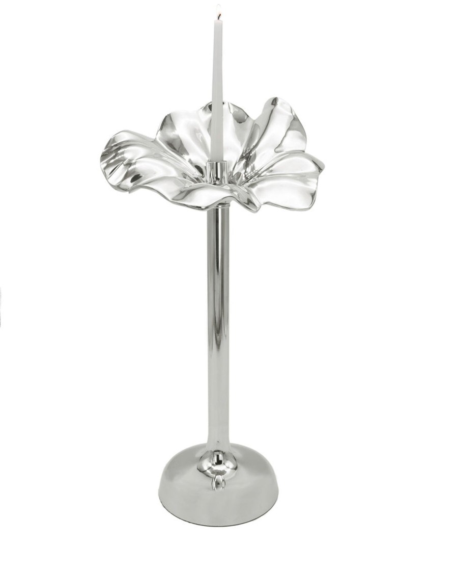 Decor Godinger | Blossom Platinum Tapered Candle Holder 18.5"