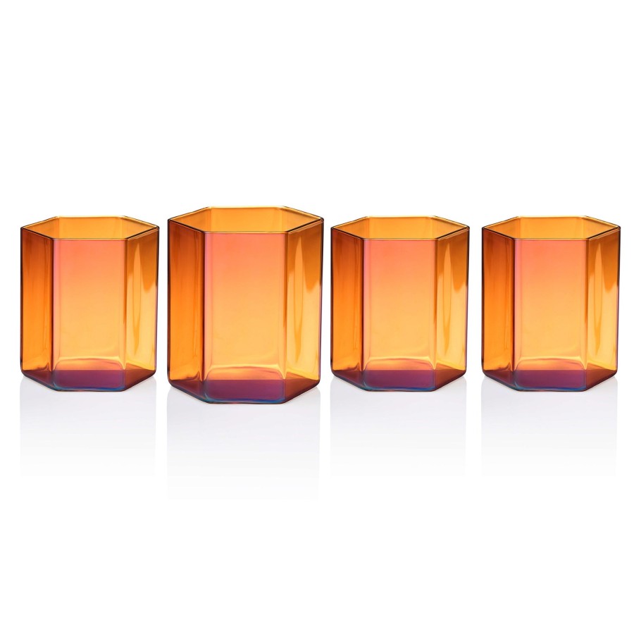 Glassware & Barware Godinger | Helix Amber Double Old Fashion Glass, Set Of 4