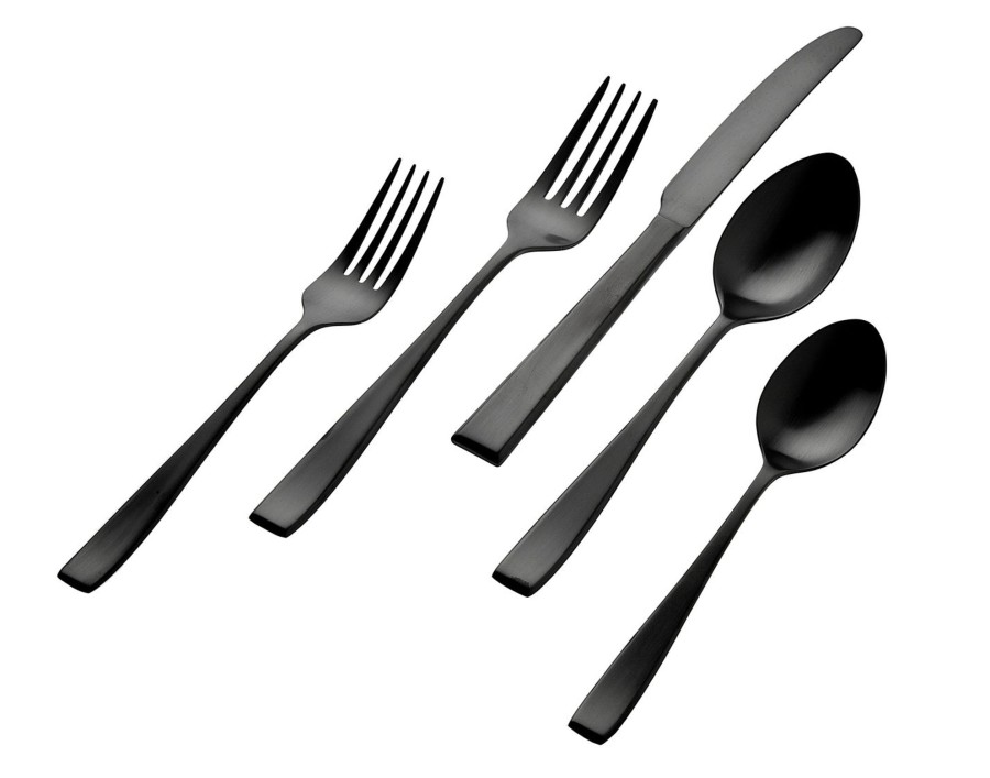 Flatware & Serveware Godinger | Chisel Mirrored Black 18/0 Stainless Steel 20 Piece Flatware Set, Serv