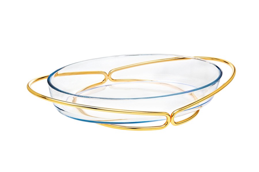 Kitchen Godinger | Infinity Gold Oval Glass Serving Bowl