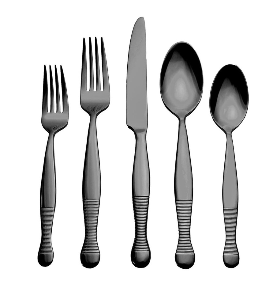 Flatware & Serveware Godinger | Corset Mirrored Black 18/10 Stainless Steel 20 Piece Flatware Set, Ser