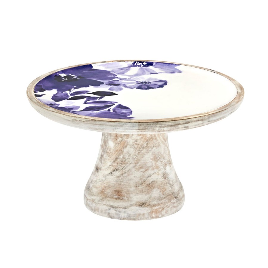 Kitchen Godinger | Claro Whitewash Floral Wood & Enamel Cake Stand