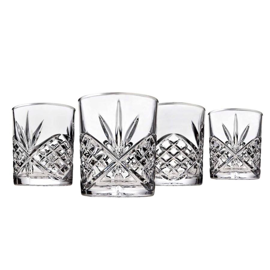 Glassware & Barware Godinger | Dublin Crystal Platinum Rim Double Old Fashion, Set Of 4