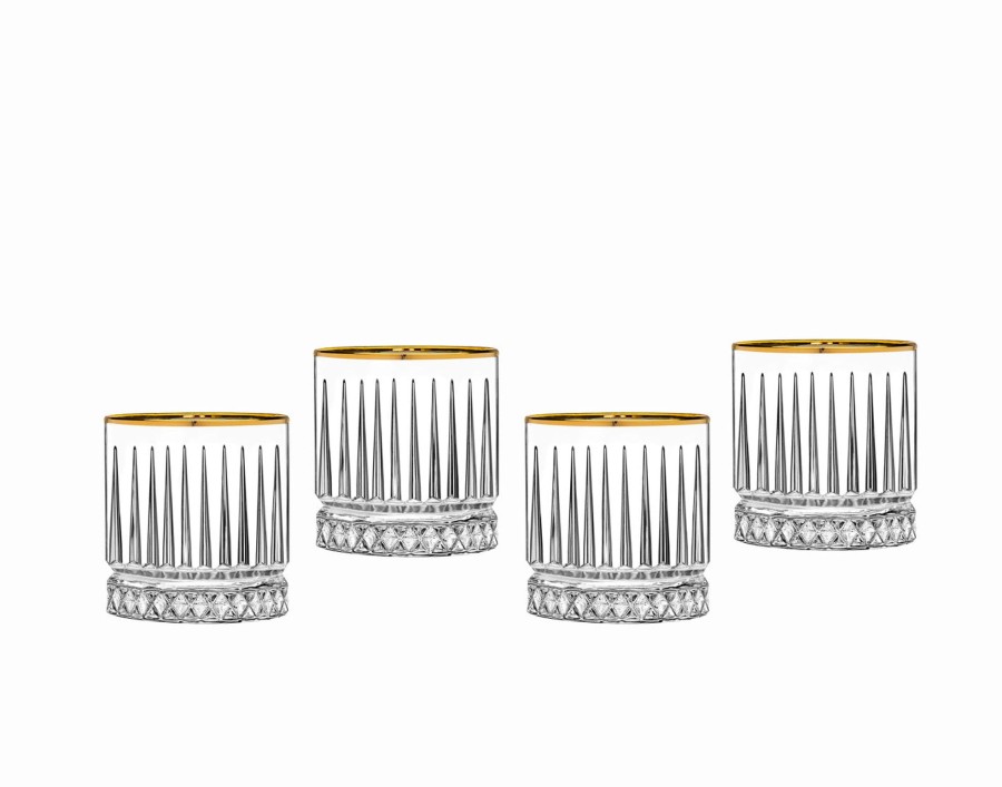 Glassware & Barware Godinger | Avenue Gold Rim Double Old Fashion Glass, Set Of 4