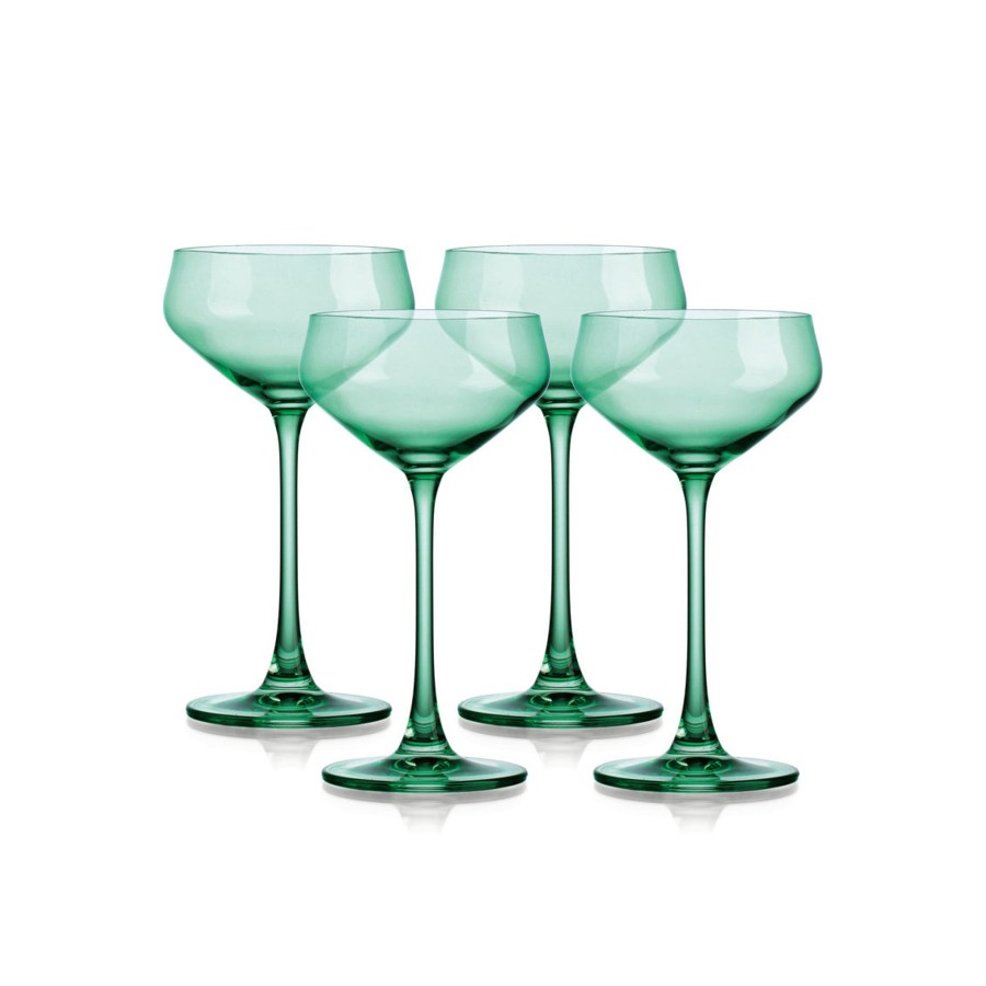 Glassware & Barware Godinger | Sheer Light Green Champagne Coupe, Set Of 4