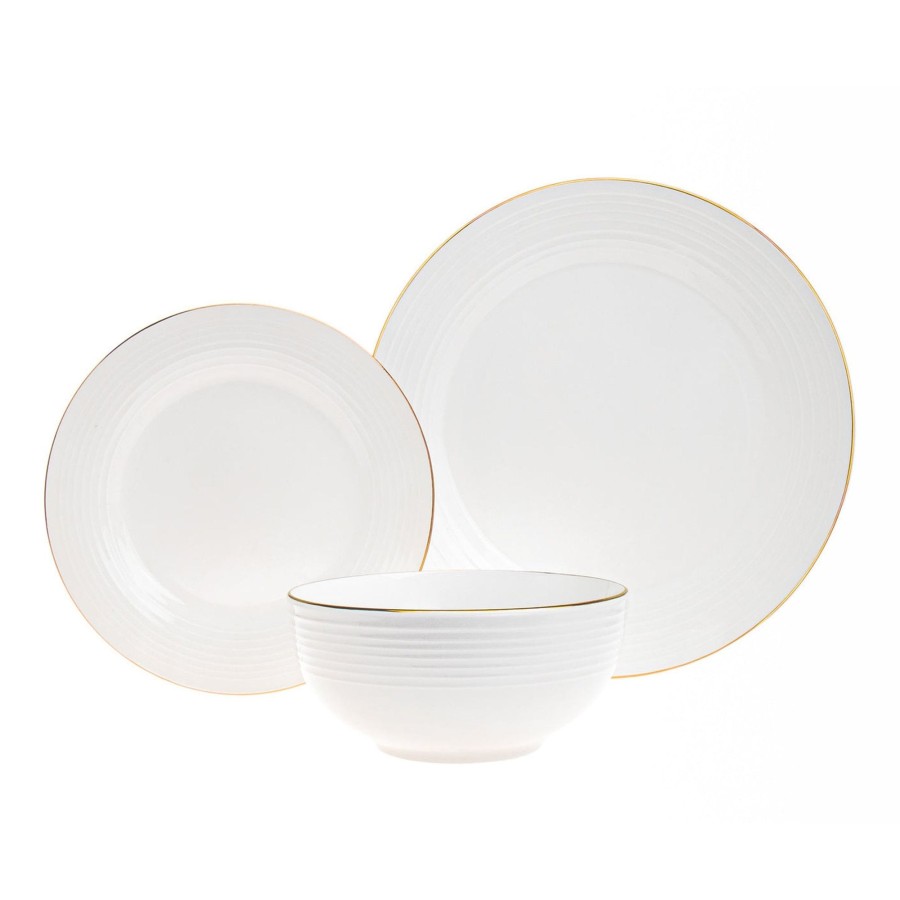 Dining Godinger | Saba Porcelain Gold Rim 18 Piece Dinnerware Set, Service For 6