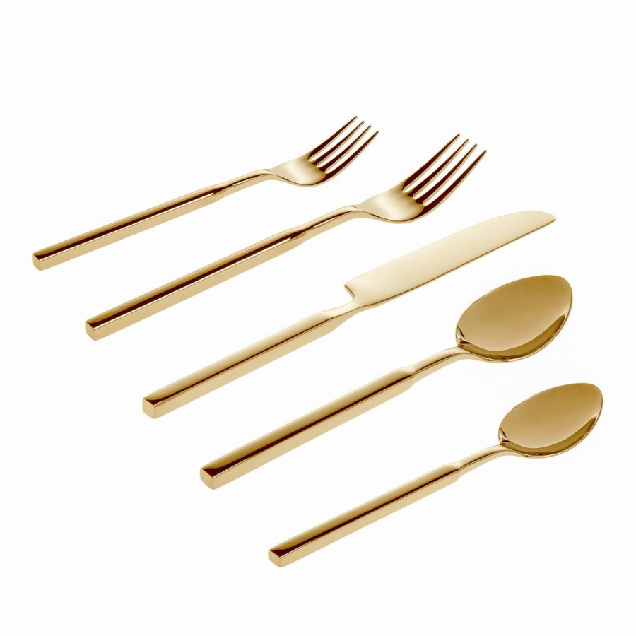 Flatware & Serveware Godinger | Cubit Mirrored Gold 18/10 Stainless Steel 20 Piece Flatware Set, Servi