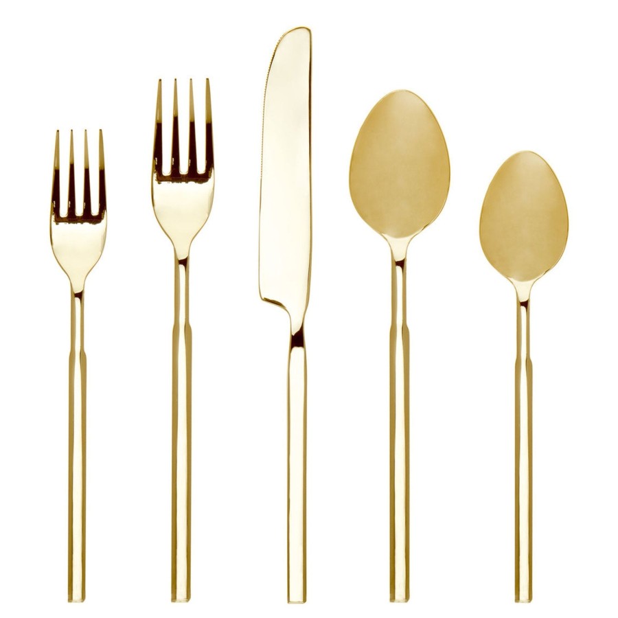 Flatware & Serveware Godinger | Cubit Mirrored Gold 18/10 Stainless Steel 20 Piece Flatware Set, Servi