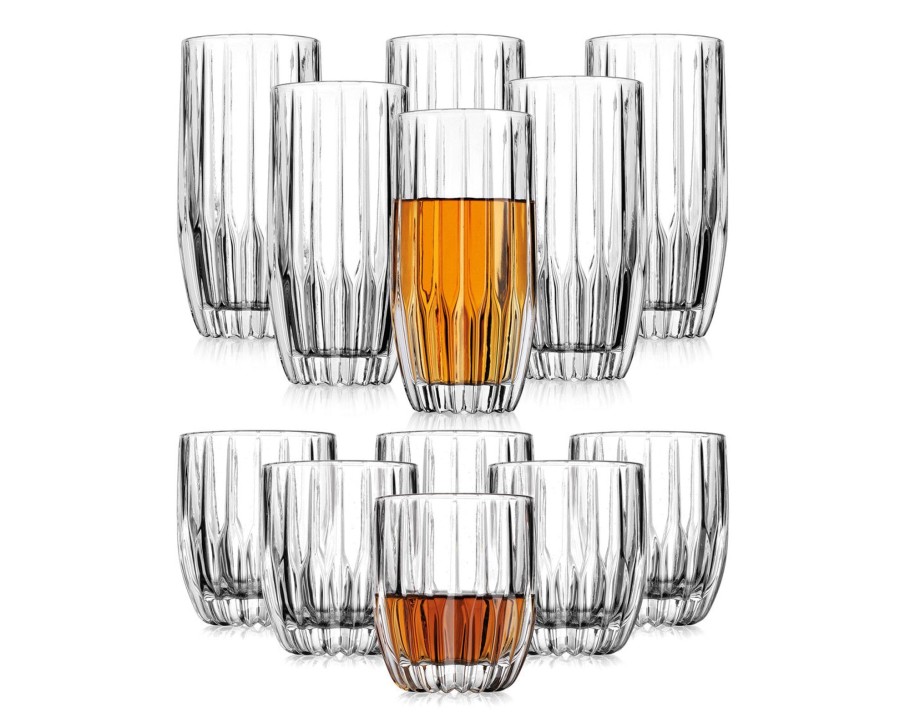 Glassware & Barware Godinger | Pleat 12 Piece Double Old Fashion & Highball Glassware Set