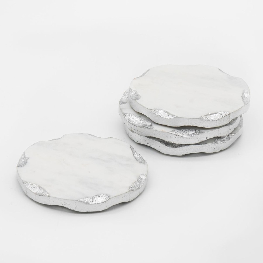 Glassware & Barware Godinger | Lavi Marble Silver Organic Edge Coaster Set