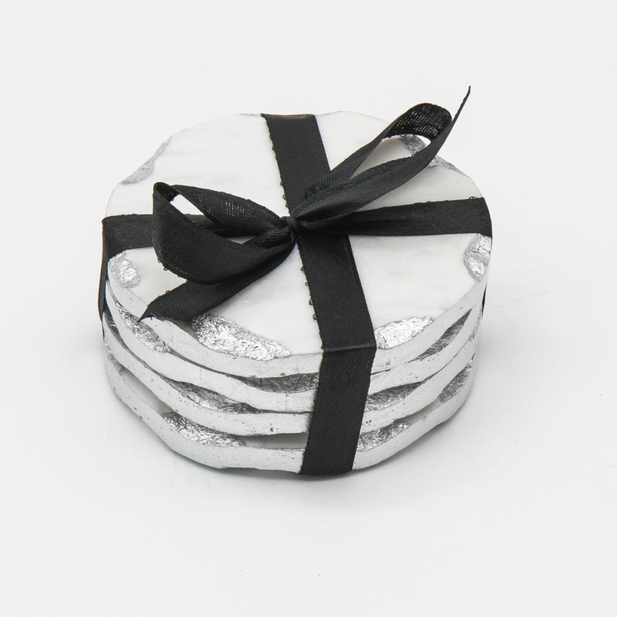 Glassware & Barware Godinger | Lavi Marble Silver Organic Edge Coaster Set