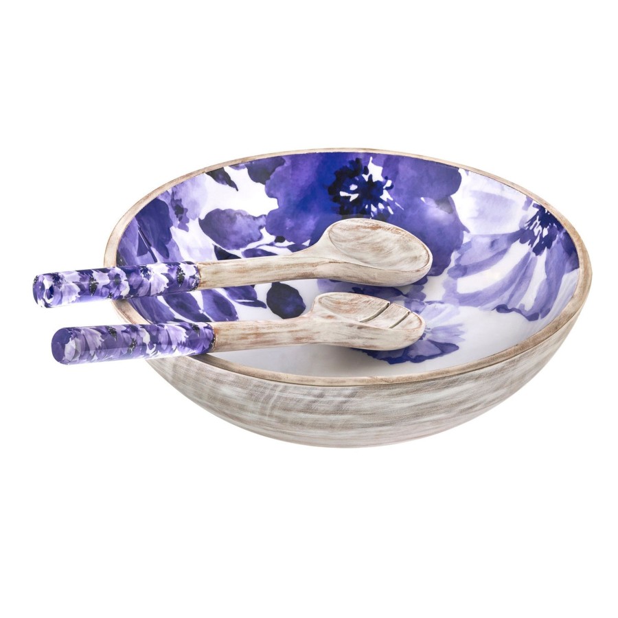 Flatware & Serveware Godinger | Claro Blue & Whitewash Floral Salad Server Set