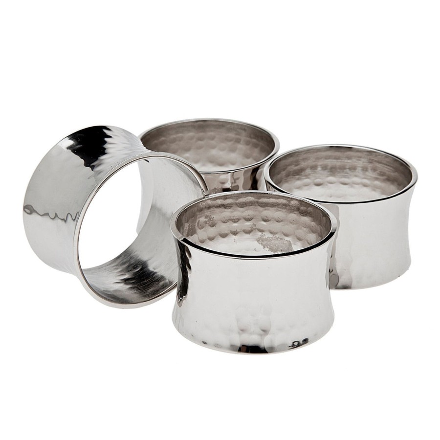 Dining Godinger | Curved Hammered Napkin Ring Set