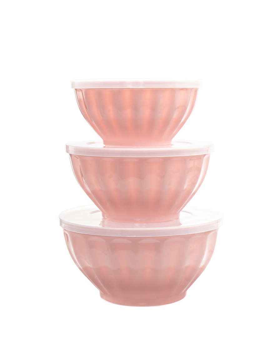 Kitchen Godinger | Pink Fluted 3 Storage Bowl Set