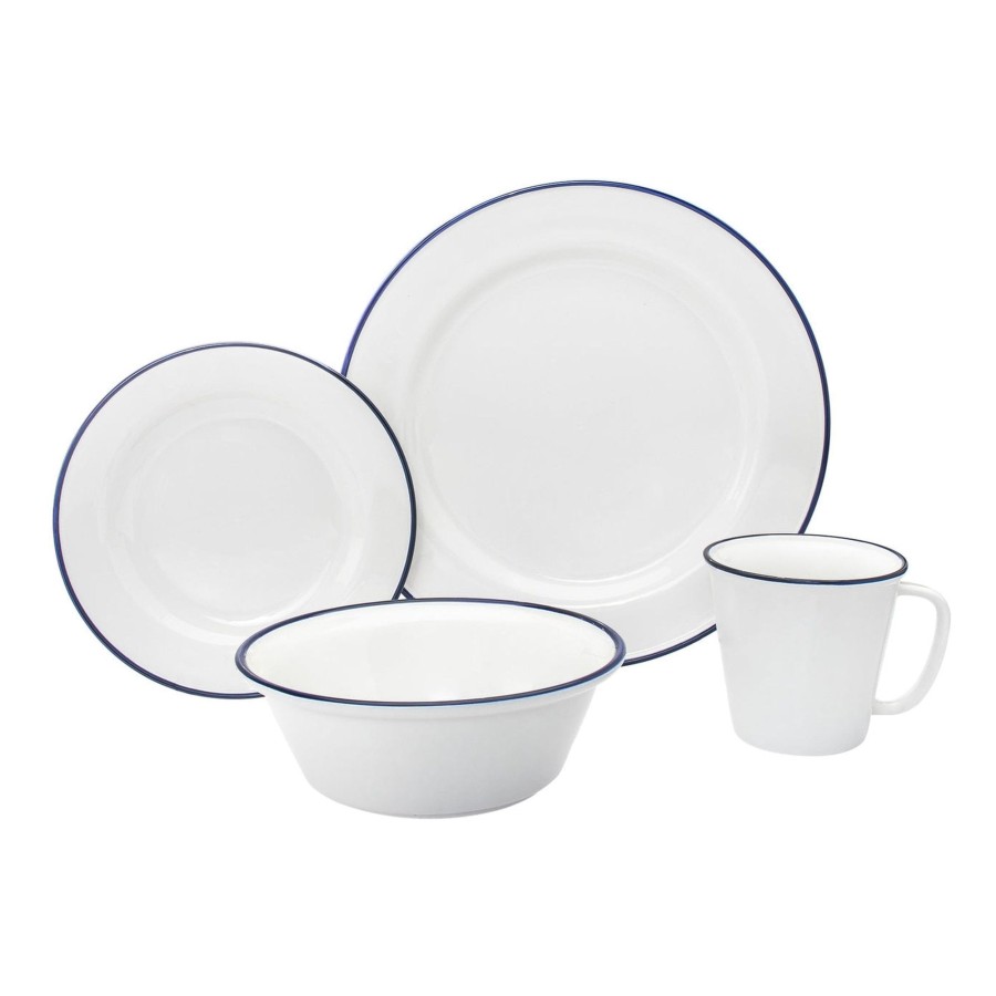 Dining Godinger | Bistro Blue Rim Porcelain 16 Piece Dinnerware Set, Service For 4