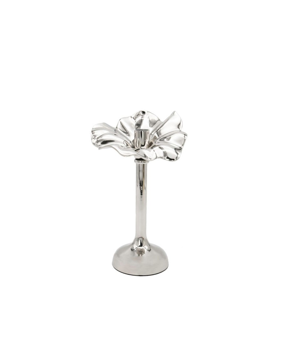 Decor Godinger | Blossom Platinum Tapered Candle Holder 10"