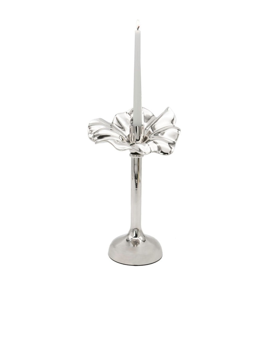 Decor Godinger | Blossom Platinum Tapered Candle Holder 10"