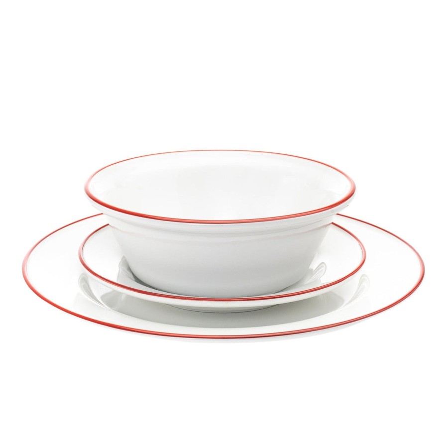 Dining Godinger | Bistro Red Rim Porcelain 16 Piece Dinnerware Set, Service For 4