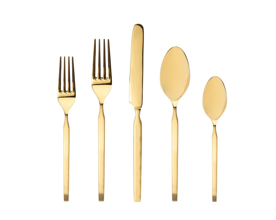 Flatware & Serveware Godinger | Ramp Mirrored Gold 18/0 Stainless Steel 20 Piece Flatware Set, Service