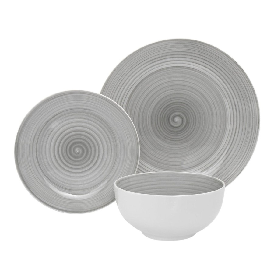 Dining Godinger | Spiral Grey Porcelain 12 Piece Dinnerware Set, Service For 4