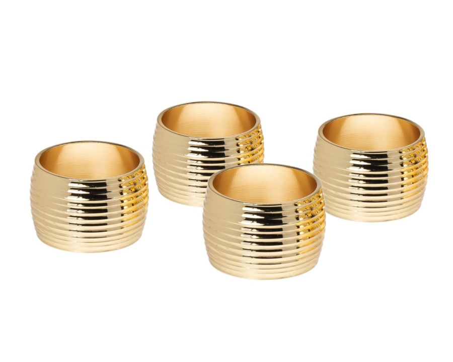 Dining Godinger | Ribbed Gold Napkin Ring Set