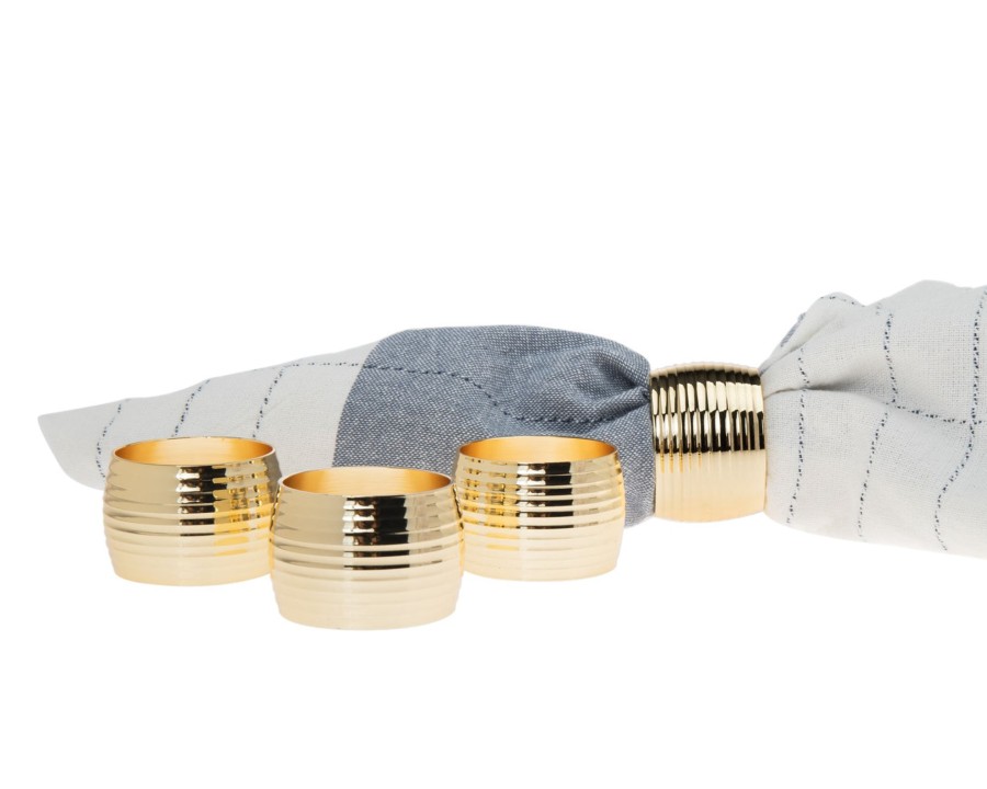 Dining Godinger | Ribbed Gold Napkin Ring Set