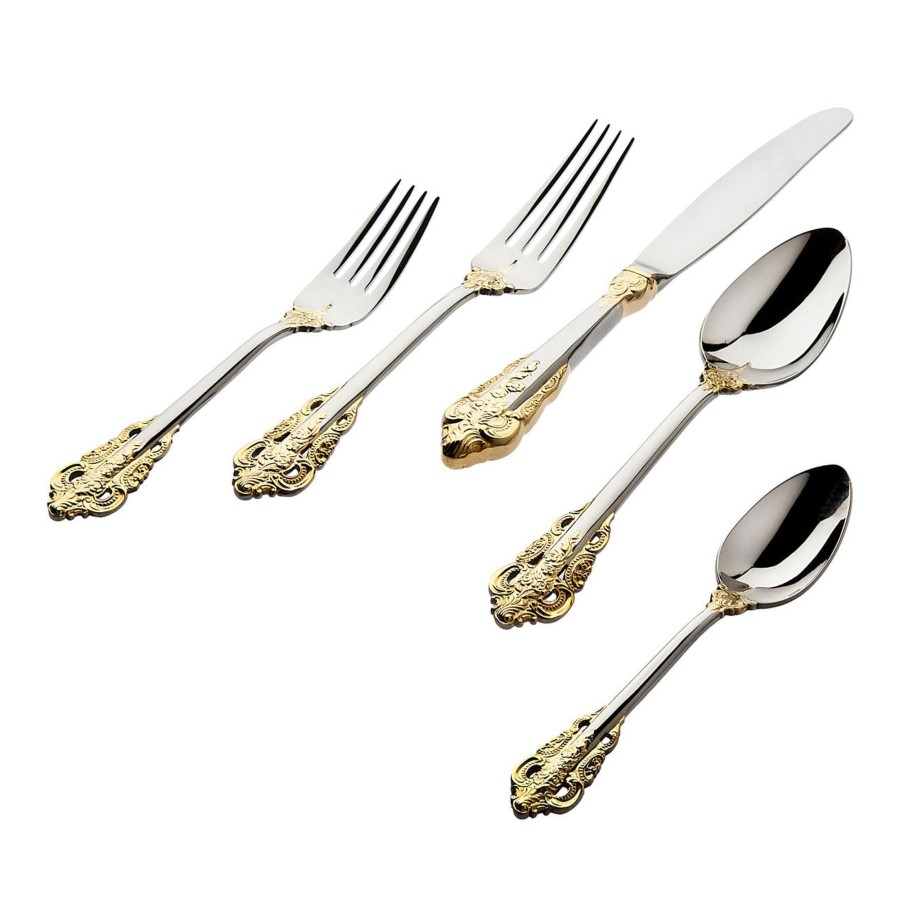 Flatware & Serveware Godinger | 20Th Century Baroque Accented 24Kt Gold Plated 18/10 Stainless Steel 2