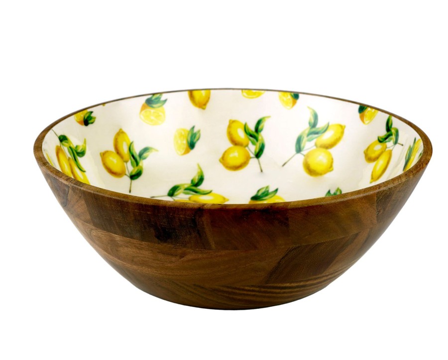 Kitchen Godinger | Lemon Wood & Enamel Salad Bowl