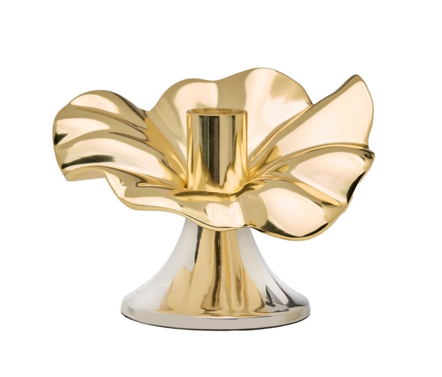 Decor Godinger | Blossom Platinum & Gold Tapered Candle Holder 6"