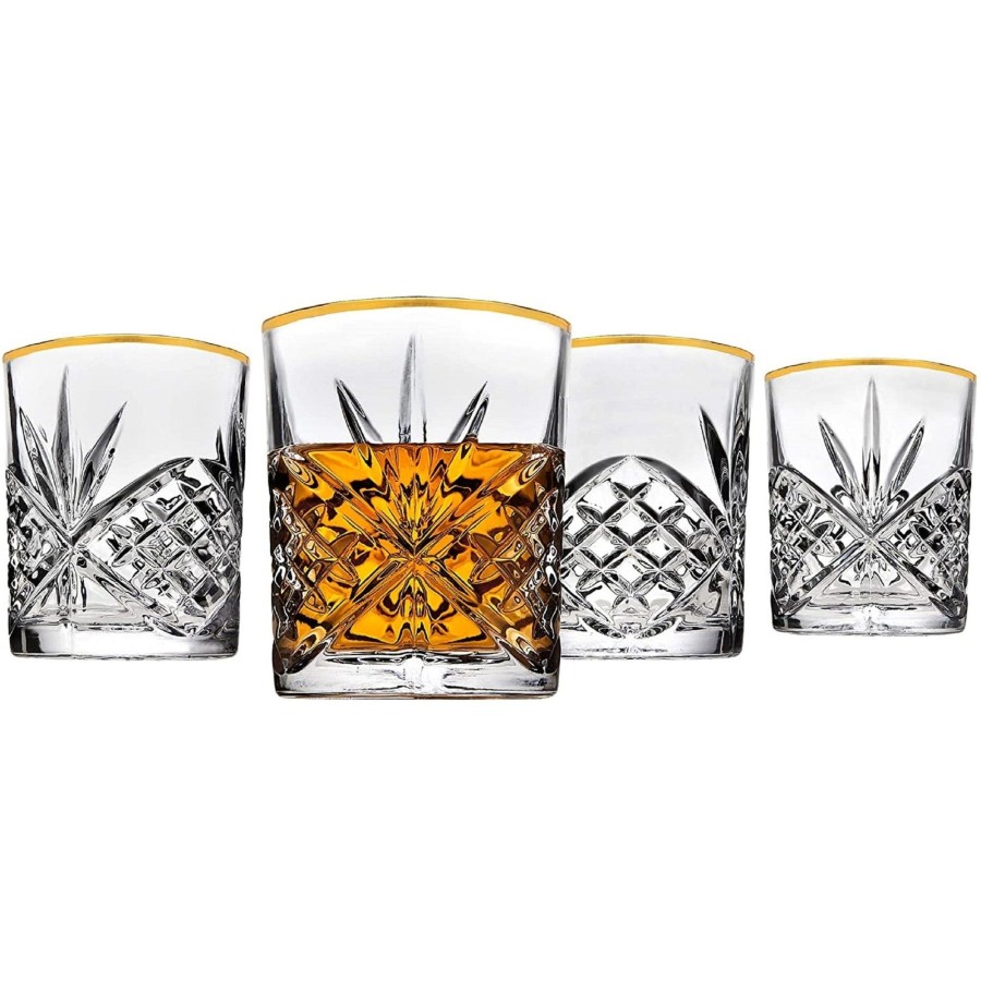 Glassware & Barware Godinger | Dublin Crystal Gold Rim Double Old Fashion, Set Of 4