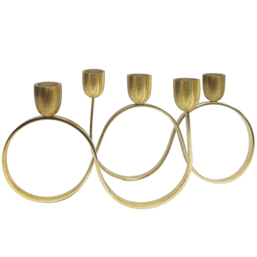 Decor Godinger | Ribbon Gold Tapered Candle Holder