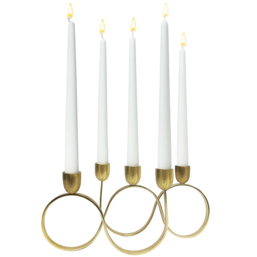 Decor Godinger | Ribbon Gold Tapered Candle Holder