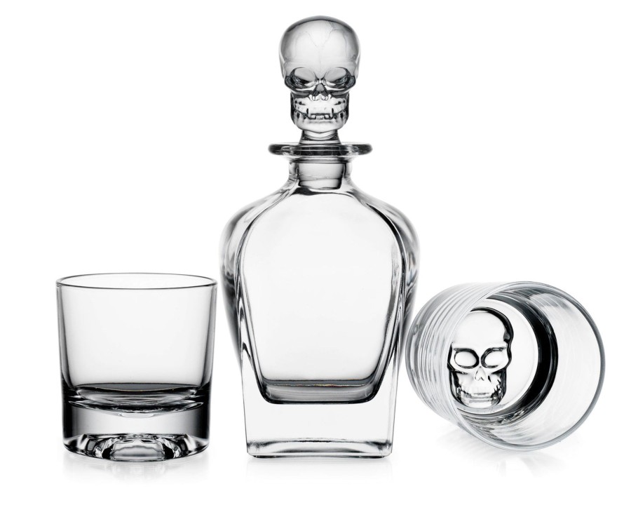 Glassware & Barware Godinger | Skull 3 Piece Whiskey Decanter Set