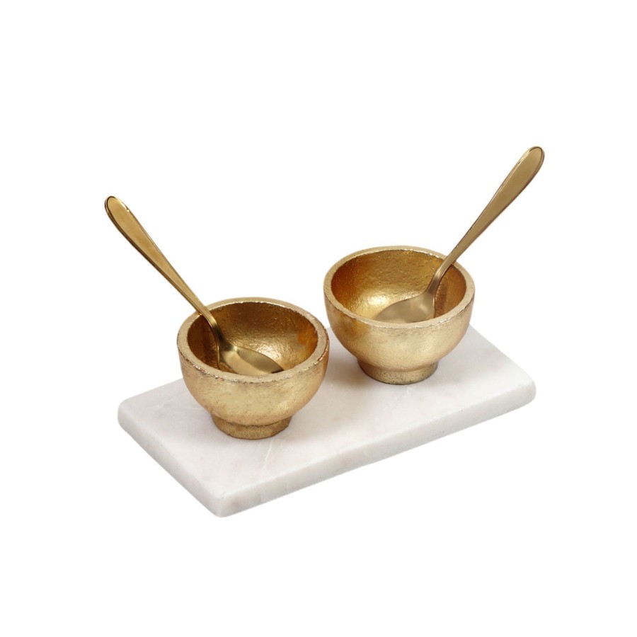 Kitchen Godinger | Marble And Metal Salt & Pepper Cellar With Spoons