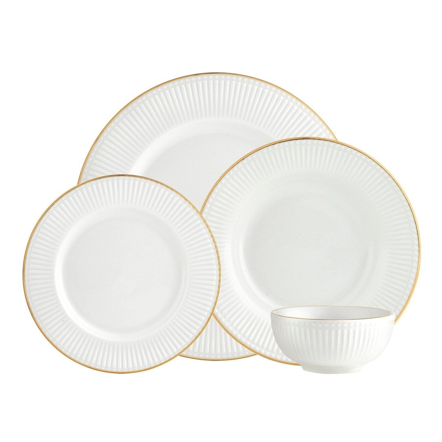 Dining Godinger | Republique Porcelain Gold Rim 16 Piece Dinnerware Set, Service For 4