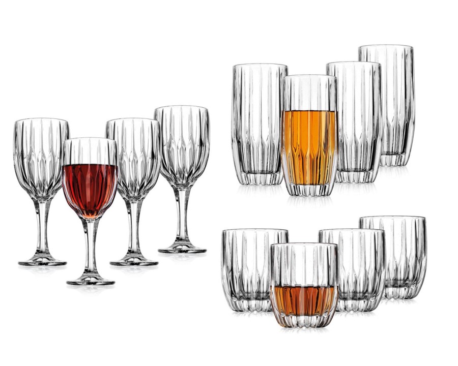 Glassware & Barware Godinger | Pleat 12 Piece Double Old Fashion, Highball, & Goblet Glassware Set